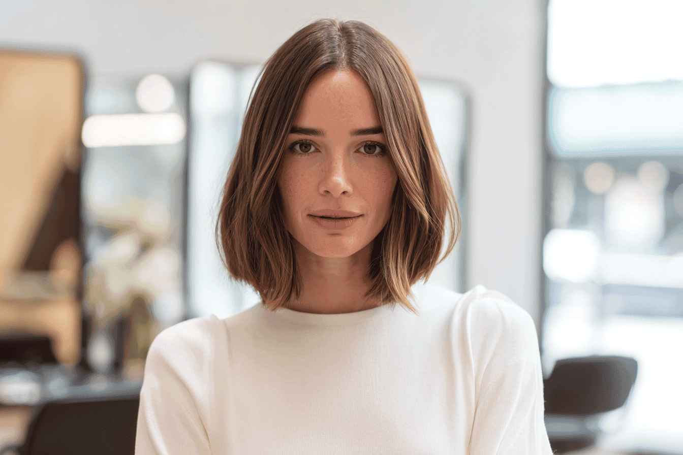 Woman with smooth, medium-length bob for fine hair